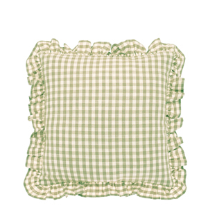 Walton & Co Pale Olive Gingham Ruffle Cushion